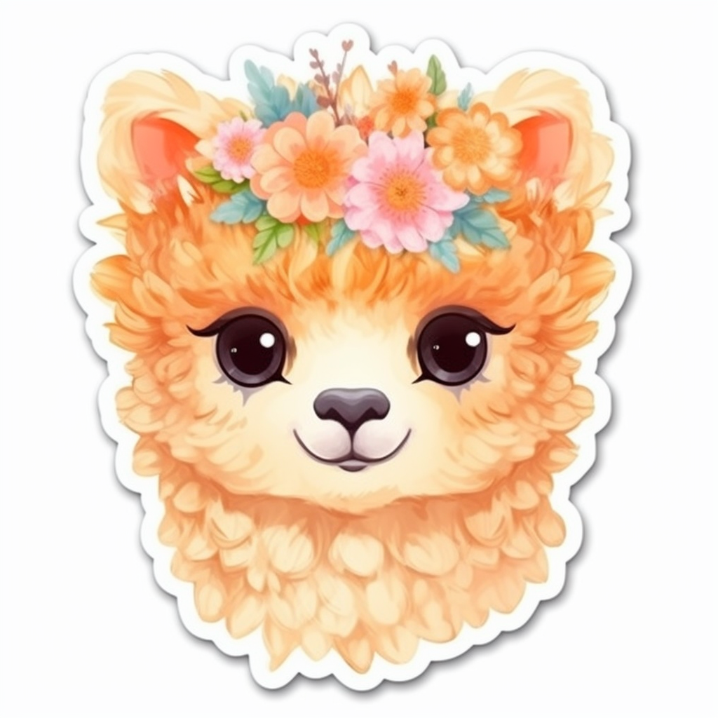 Fluffy alpaca with a soft coat and big eyes Vinyl Decal Sticker for Car, Laptop, Tumbler and more # 0010969