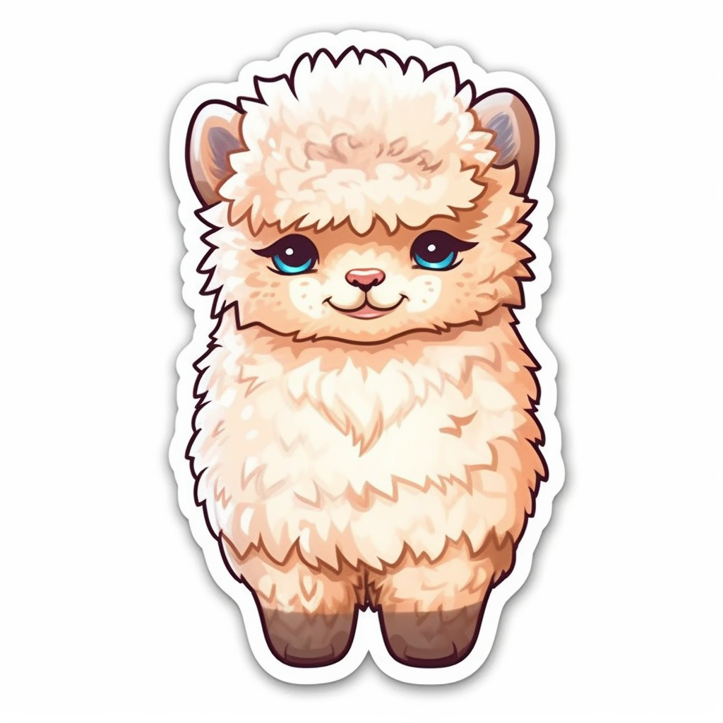 Fluffy alpaca with a soft coat and big eyes Vinyl Decal Sticker for Car, Laptop, Tumbler and more # 0010979