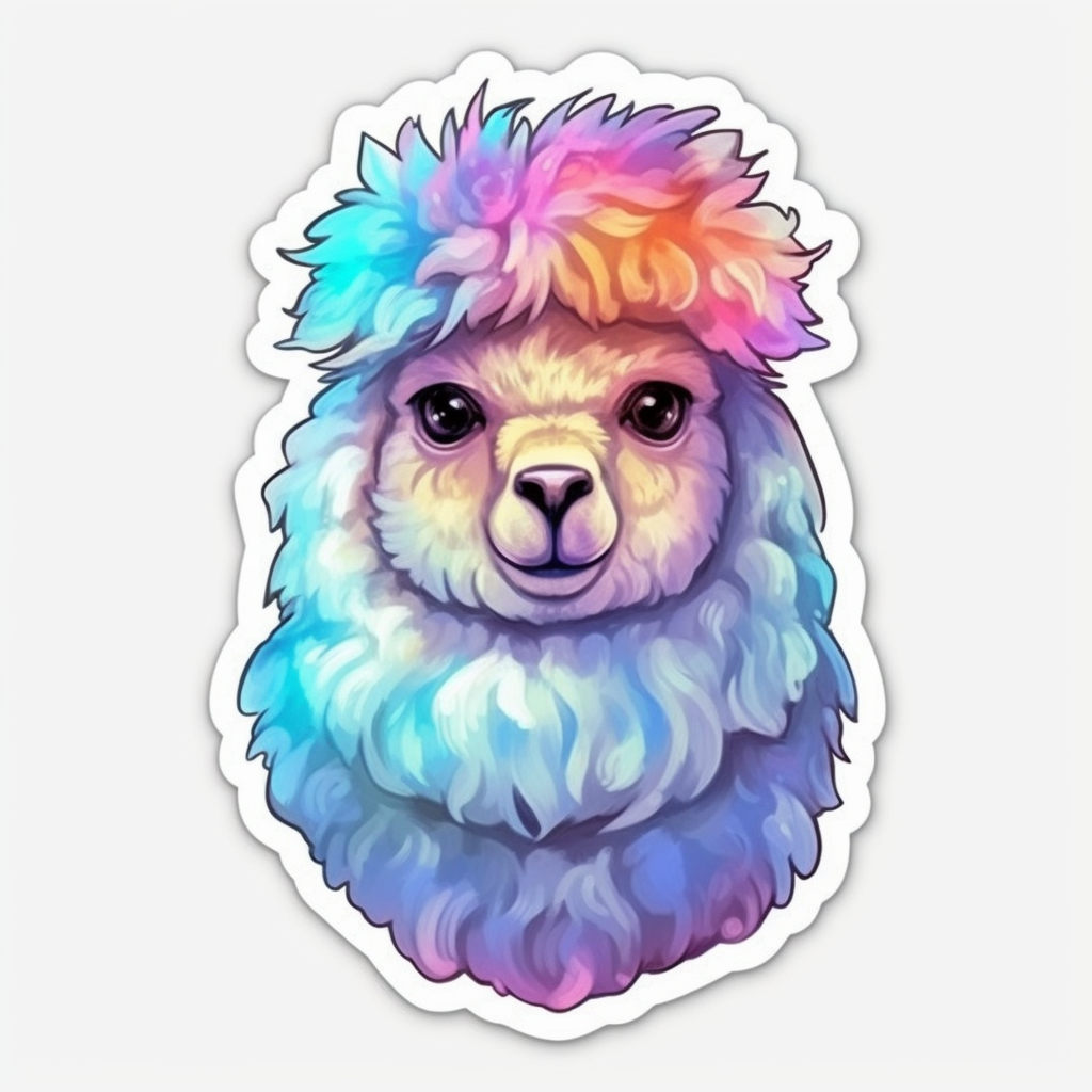 Fluffy alpaca with a soft coat and big eyes Vinyl Decal Sticker for Car, Laptop, Tumbler and more # 0011001