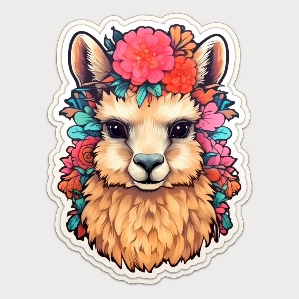 Fluffy alpaca with a soft coat and big eyes Vinyl Decal Sticker for Car, Laptop, Tumbler and more # 0011017