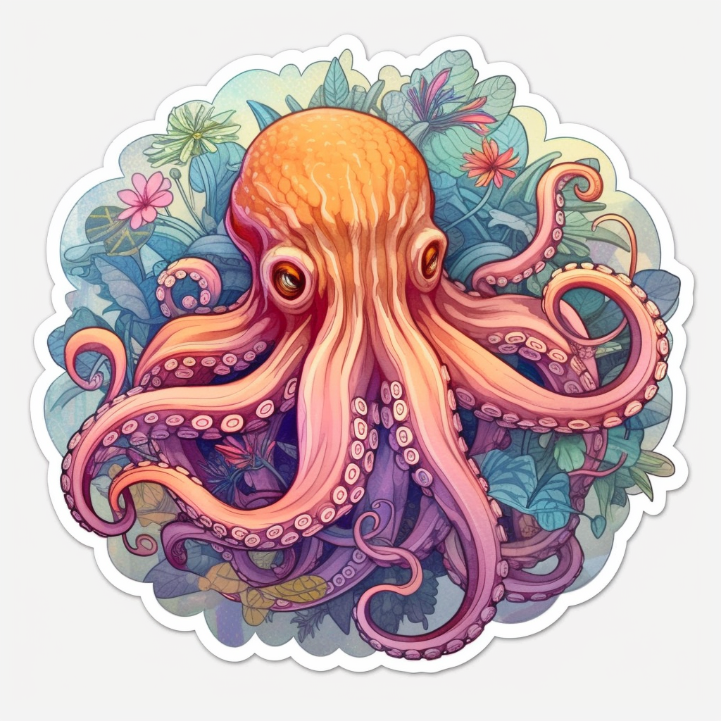Friendly Octopus with wavy tentacles Vinyl Decal Sticker for Car, Laptop, Tumbler and more # 0011238