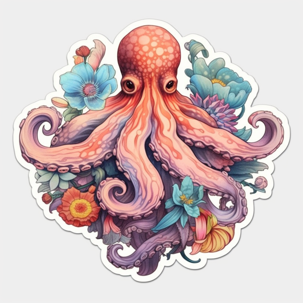 Friendly Octopus with wavy tentacles Vinyl Decal Sticker for Car, Laptop, Tumbler and more # 0011199