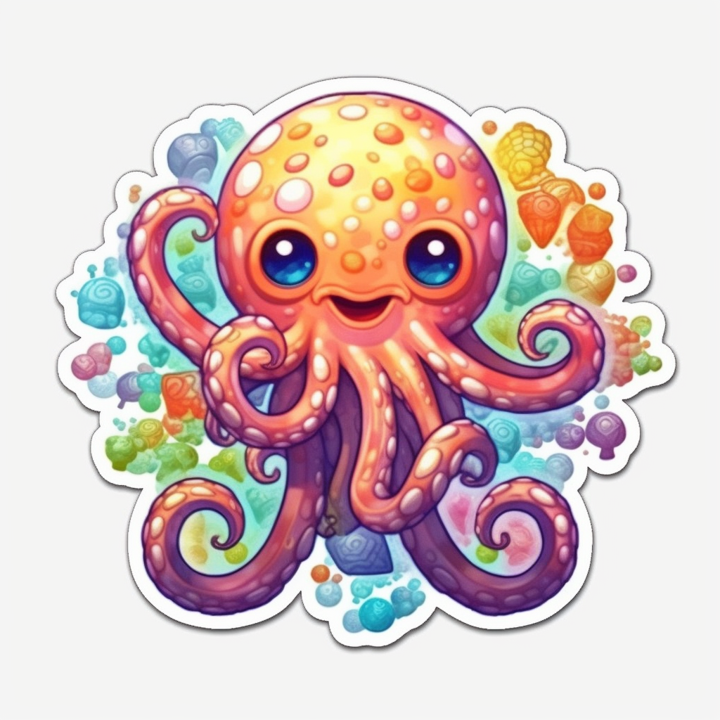 Friendly Octopus with wavy tentacles Vinyl Decal Sticker for Car, Laptop, Tumbler and more # 0011219