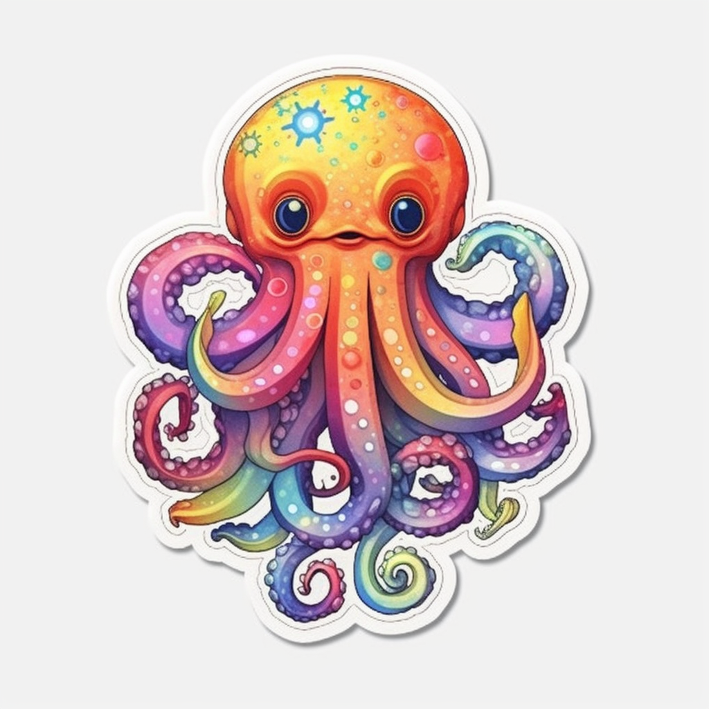 Friendly Octopus with wavy tentacles Vinyl Decal Sticker for Car, Laptop, Tumbler and more # 0011192