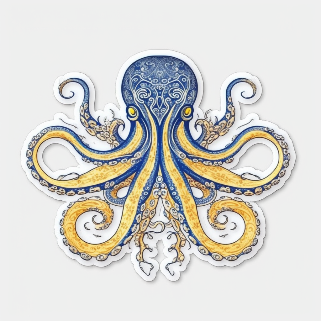 Friendly Octopus with wavy tentacles Vinyl Decal Sticker for Car, Laptop, Tumbler and more # 0011186