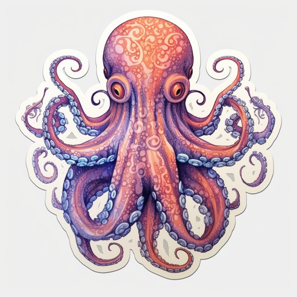 Friendly Octopus with wavy tentacles Vinyl Decal Sticker for Car, Laptop, Tumbler and more # 0011189