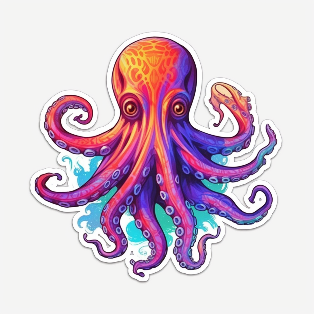 Friendly Octopus with wavy tentacles Vinyl Decal Sticker for Car, Laptop, Tumbler and more # 0011213