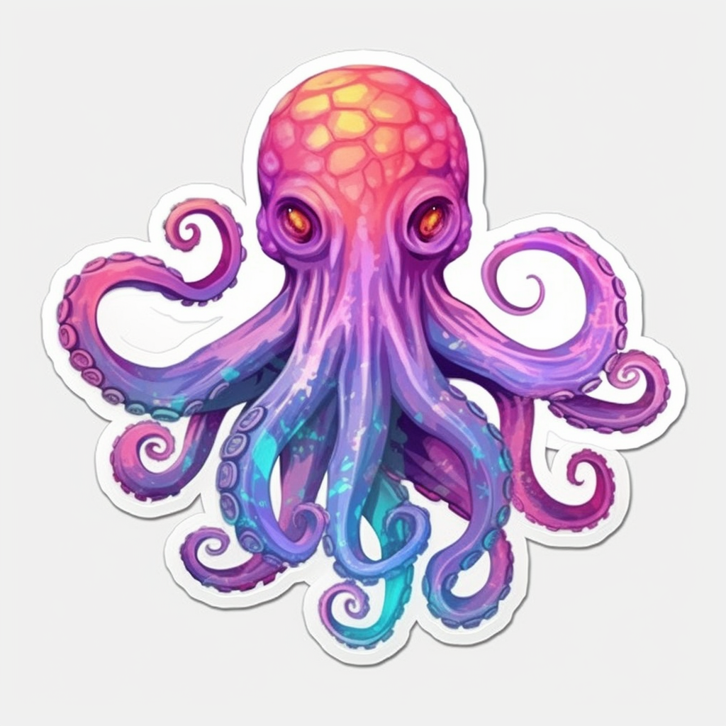 Friendly Octopus with wavy tentacles Vinyl Decal Sticker for Car, Laptop, Tumbler and more # 0011245