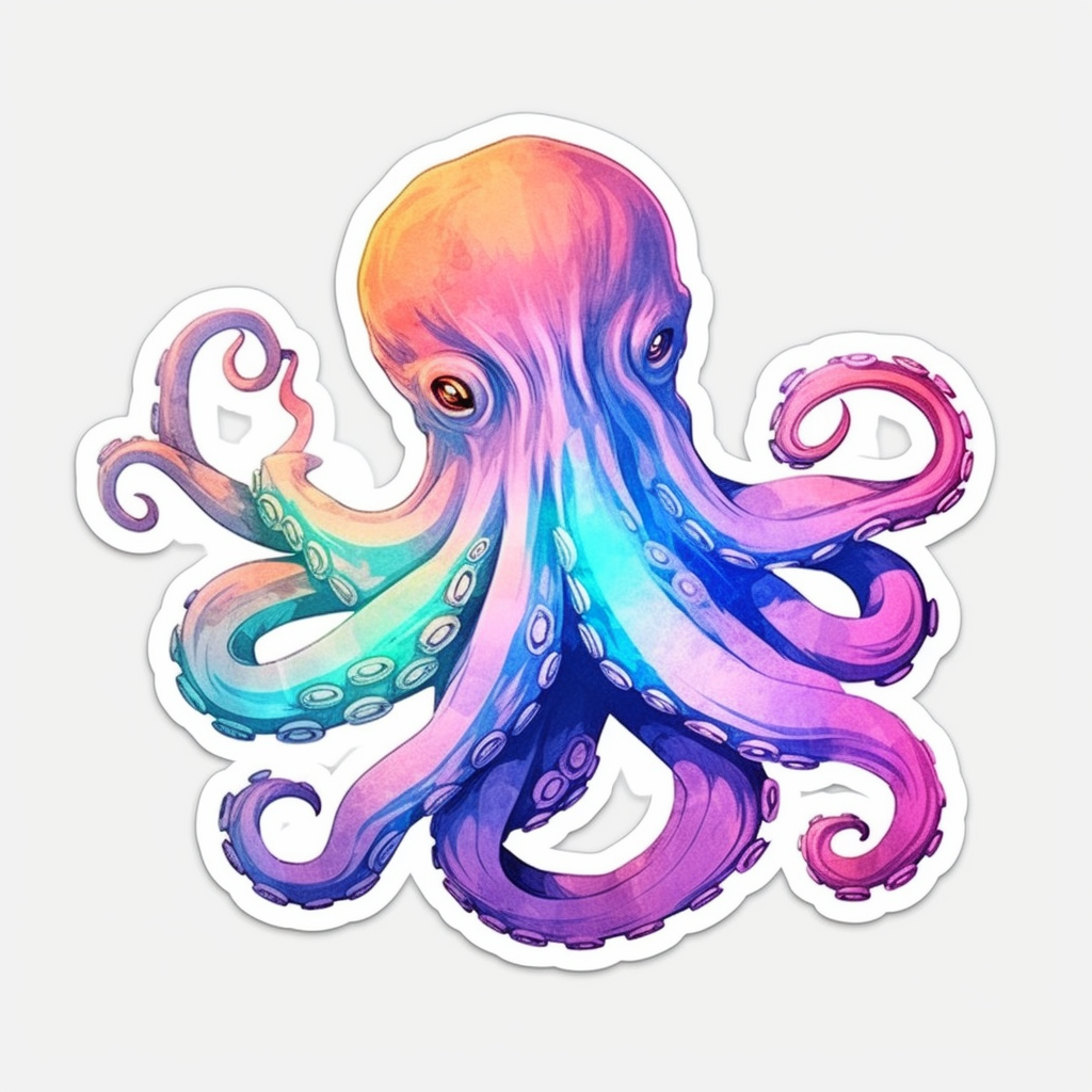 Friendly Octopus with wavy tentacles Vinyl Decal Sticker for Car, Laptop, Tumbler and more # 0011221