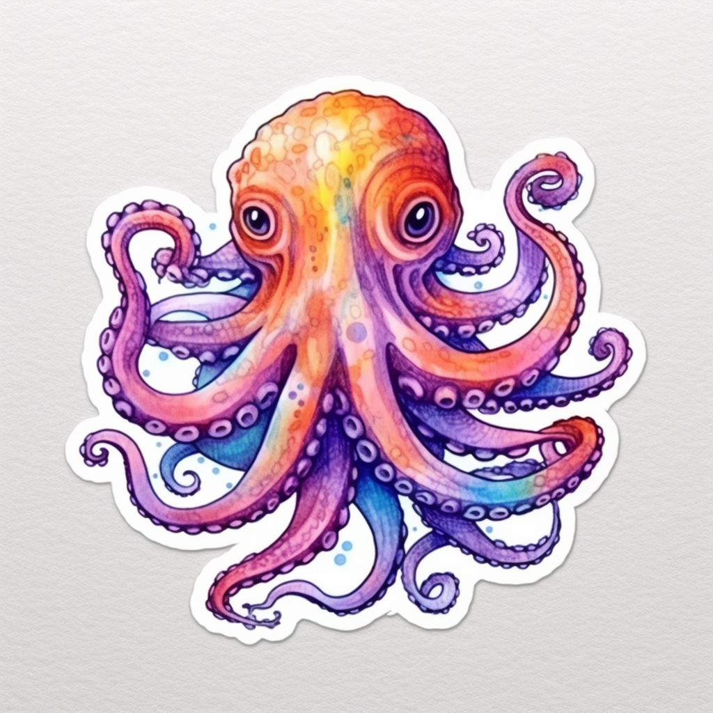 Friendly Octopus with wavy tentacles Vinyl Decal Sticker for Car, Lapt ...