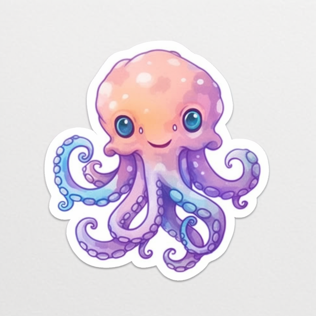 Friendly Octopus with wavy tentacles Vinyl Decal Sticker for Car, Laptop, Tumbler and more # 0011242