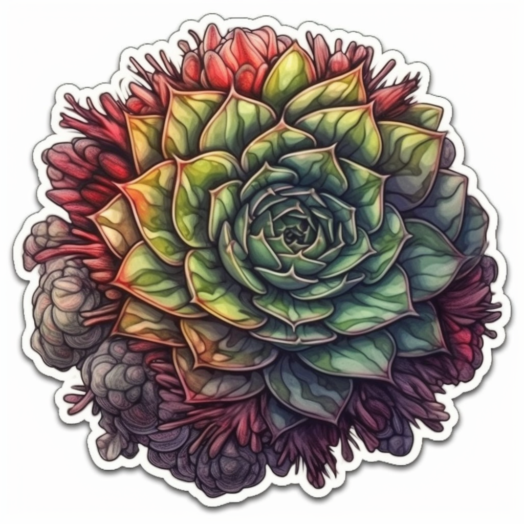Sempervivum Succulent Vinyl Decal Sticker for Car, Laptop, Tumbler and more # 006641