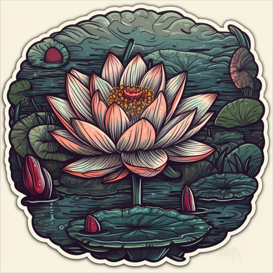 Water Lily Flower Vinyl Decal Sticker for Car, Laptop, Tumbler and more # 006148