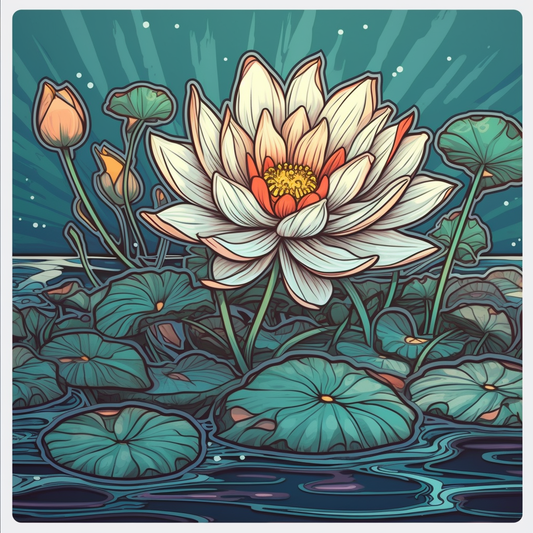 Water Lily Flower Vinyl Decal Sticker for Car, Laptop, Tumbler and more # 006084