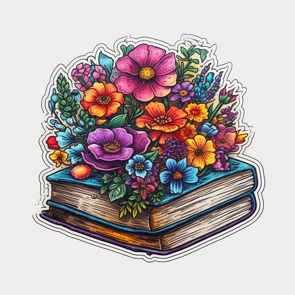 Flower Growing on a Book Vinyl Decal Sticker for Car, Laptop, Tumbler and more # 006963