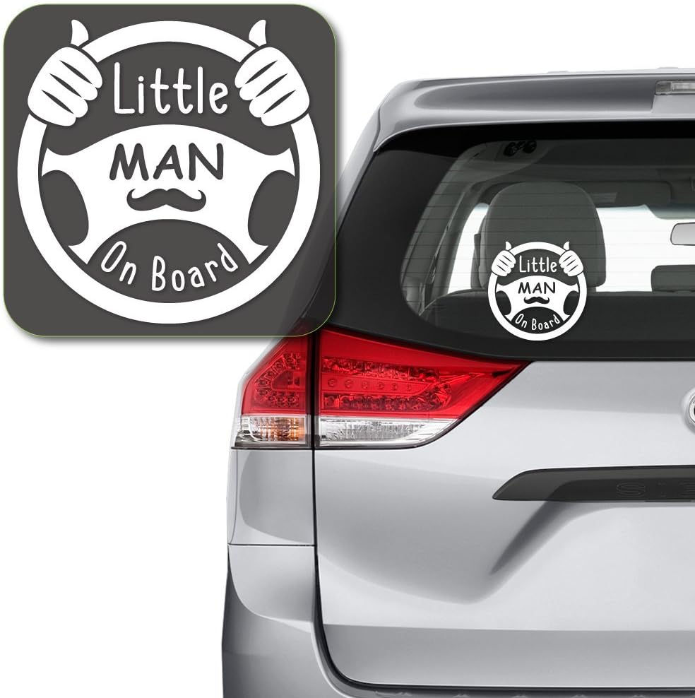 White Little Man on Board steering wheel transfer decal