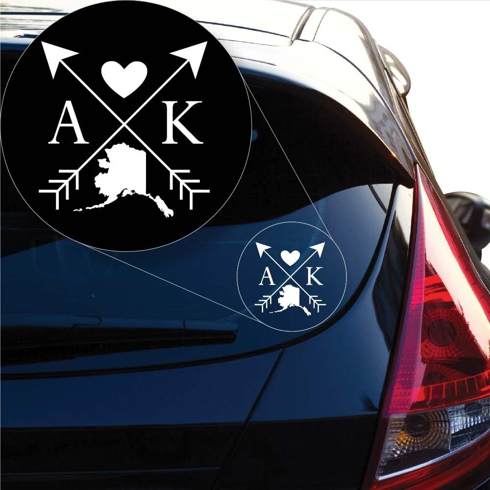 White Alaska Love Cross Arrow State AK transfer decal on car window