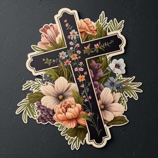 Cross Flower Christian Decal Sticker. Vinyl Decal Sticker for Car, Laptop, Tumbler and more # 1601