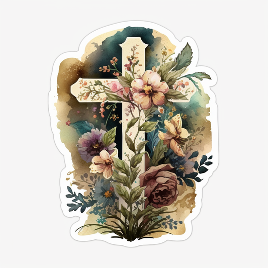 Cross with flowers Vinyl Decal Sticker for Car, Laptop, Tumbler and more # 1604