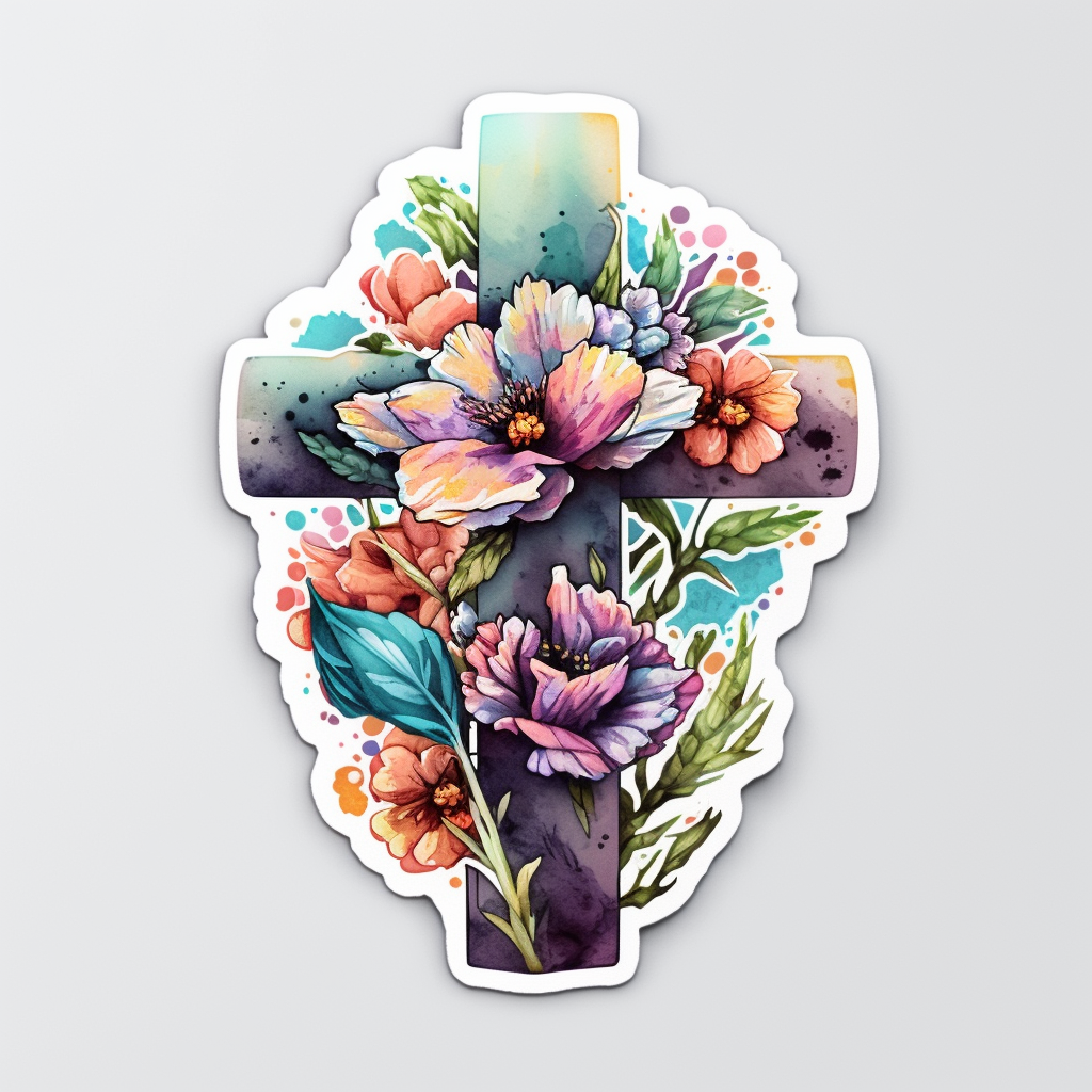 Cross with flowers Vinyl Decal Sticker for Car, Laptop, Tumbler and more # 1605
