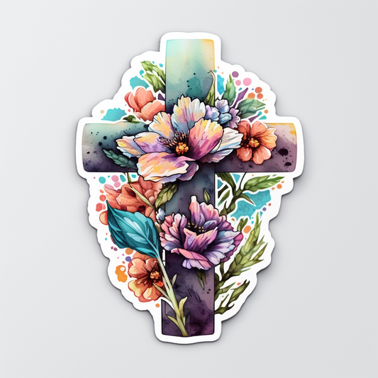 Cross with flowers Vinyl Decal Sticker for Car, Laptop, Tumbler and more # 1605
