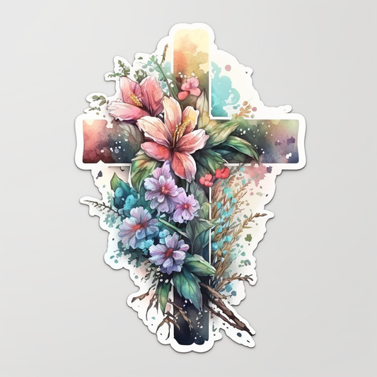 Cross with flowers Vinyl Decal Sticker for Car, Laptop, Tumbler and more # 1606