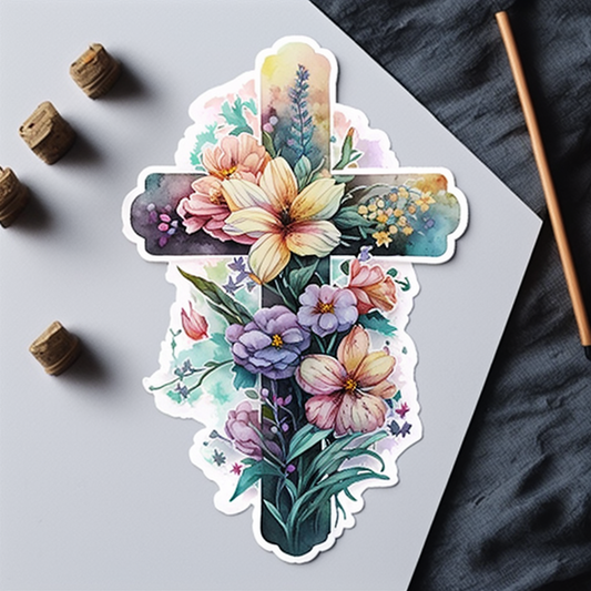 Cross with flowers Vinyl Decal Sticker for Car, Laptop, Tumbler and more # 1607