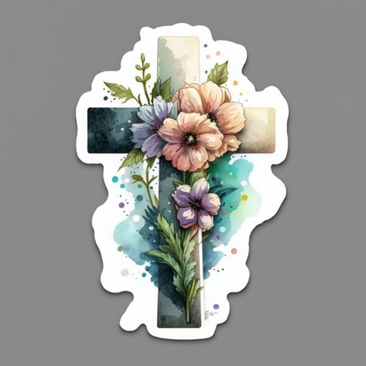 Cross with flowers Vinyl Decal Sticker for Car, Laptop, Tumbler and more # 1608