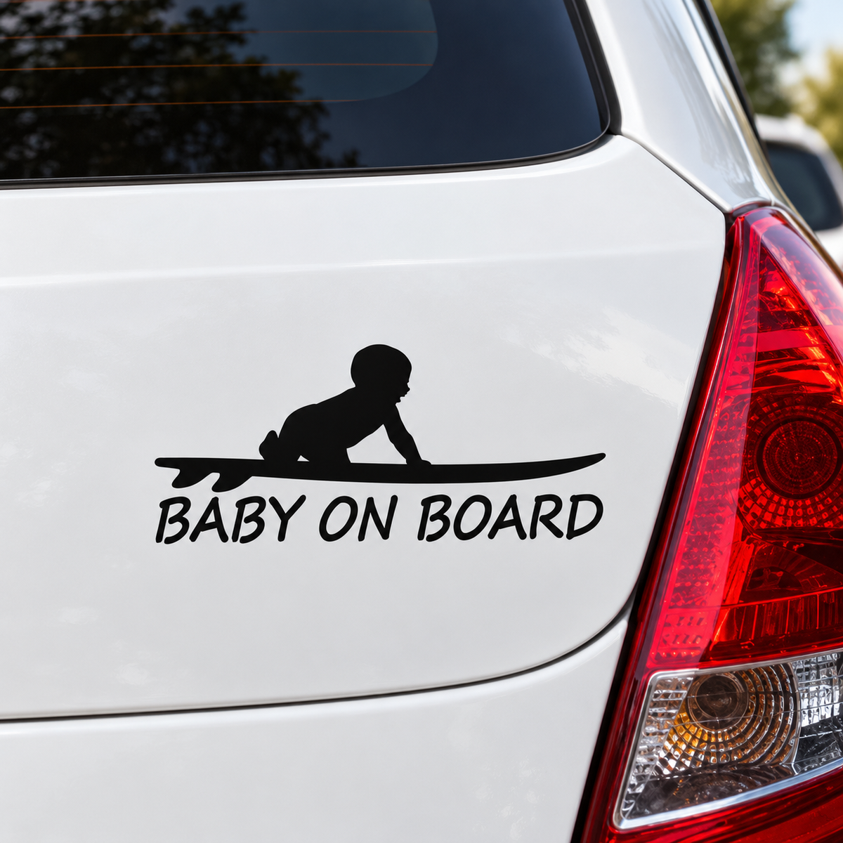 Black baby on surfboard transfer decal mockup