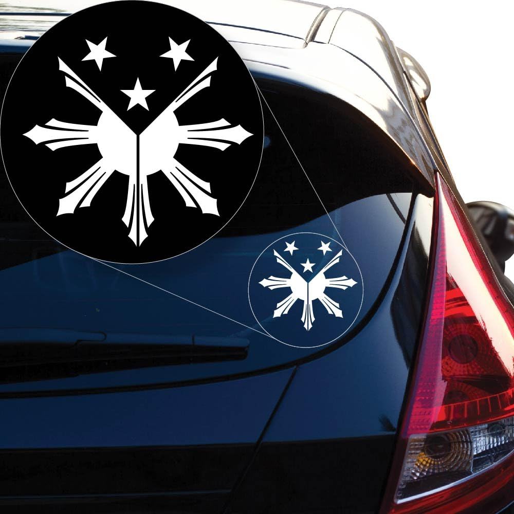 White Filipino sun and three stars transfer decal on car window