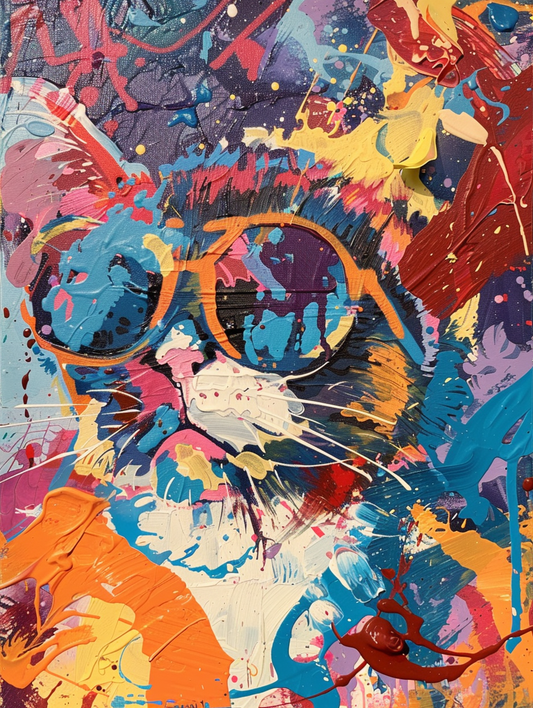 colorful space American Shorthair cat with a hat Expressive surreal Poster # F025228
