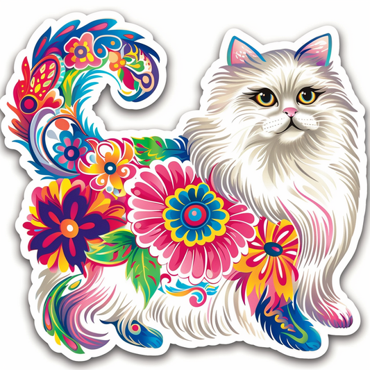 Persian Cat floral majestic Expressive surreal Vinyl Decal Sticker for Car, Laptop, Tumbler and more # F016198