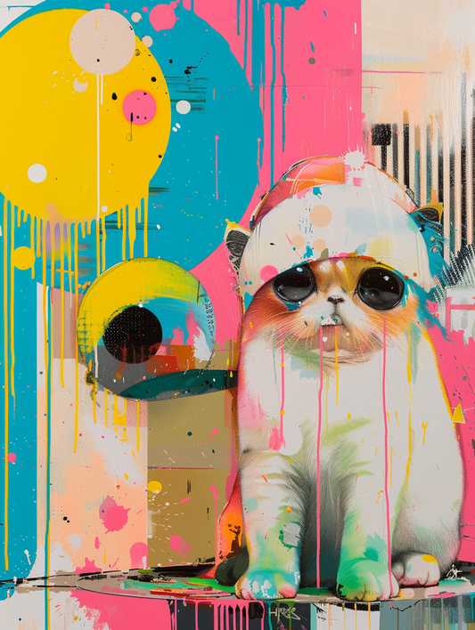 colorful space Himalayan cat with a hat Expressive surreal Poster # F025293
