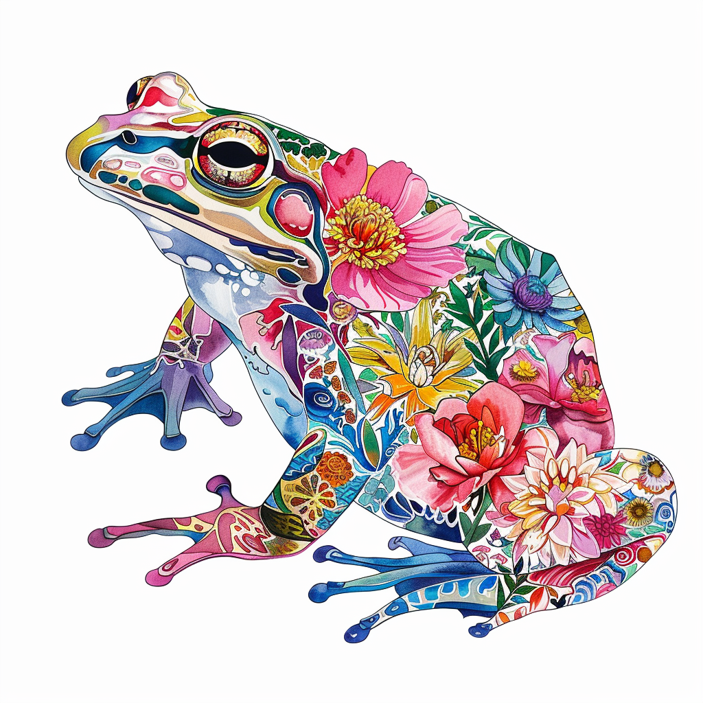 Sticker of a Frog floral majestic Expressive surreal Vinyl Decal Sticker for Car, Laptop, Tumbler and more # F016728