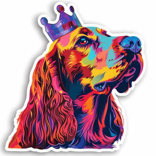 Cocker Spaniel Dog crowned majestic Expressive surreal Vinyl Decal Sticker for Car, Laptop, Tumbler and more # F020249-4" x 4"