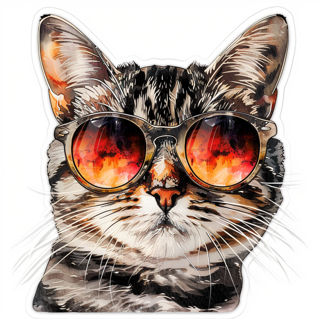 American Shorthair Cat wearing sunglasses Expressive surreal Vinyl Decal Sticker for Car, Laptop, Tumbler and more # F019911-4" x 4"