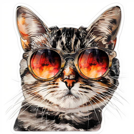 American Shorthair Cat wearing sunglasses Expressive surreal Vinyl Decal Sticker for Car, Laptop, Tumbler and more # F019911-4" x 4"