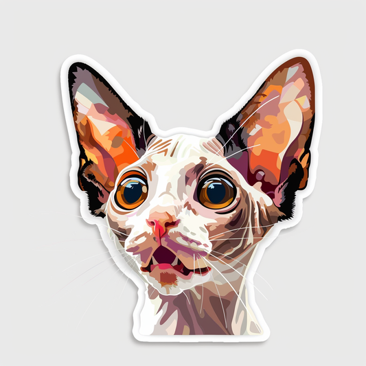 Adorable Cornish Rex Cat Expressive surreal Vinyl Decal Sticker for Car, Laptop, Tumbler and more # F021454-4" x 4"
