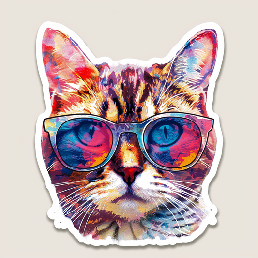 American Shorthair Cat wearing sunglasses Expressive surreal Vinyl Decal Sticker for Car, Laptop, Tumbler and more # F019901-4" x 4"