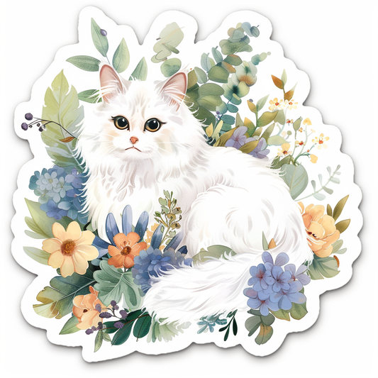 Adorable Turkish Angora Cat  Vinyl Decal Sticker for Car, Laptop, Tumbler and more # F020989-4" x 4"