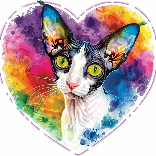 Adorable Cornish Rex Cat Expressive surreal Vinyl Decal Sticker for Car, Laptop, Tumbler and more # F021577-4" x 4"