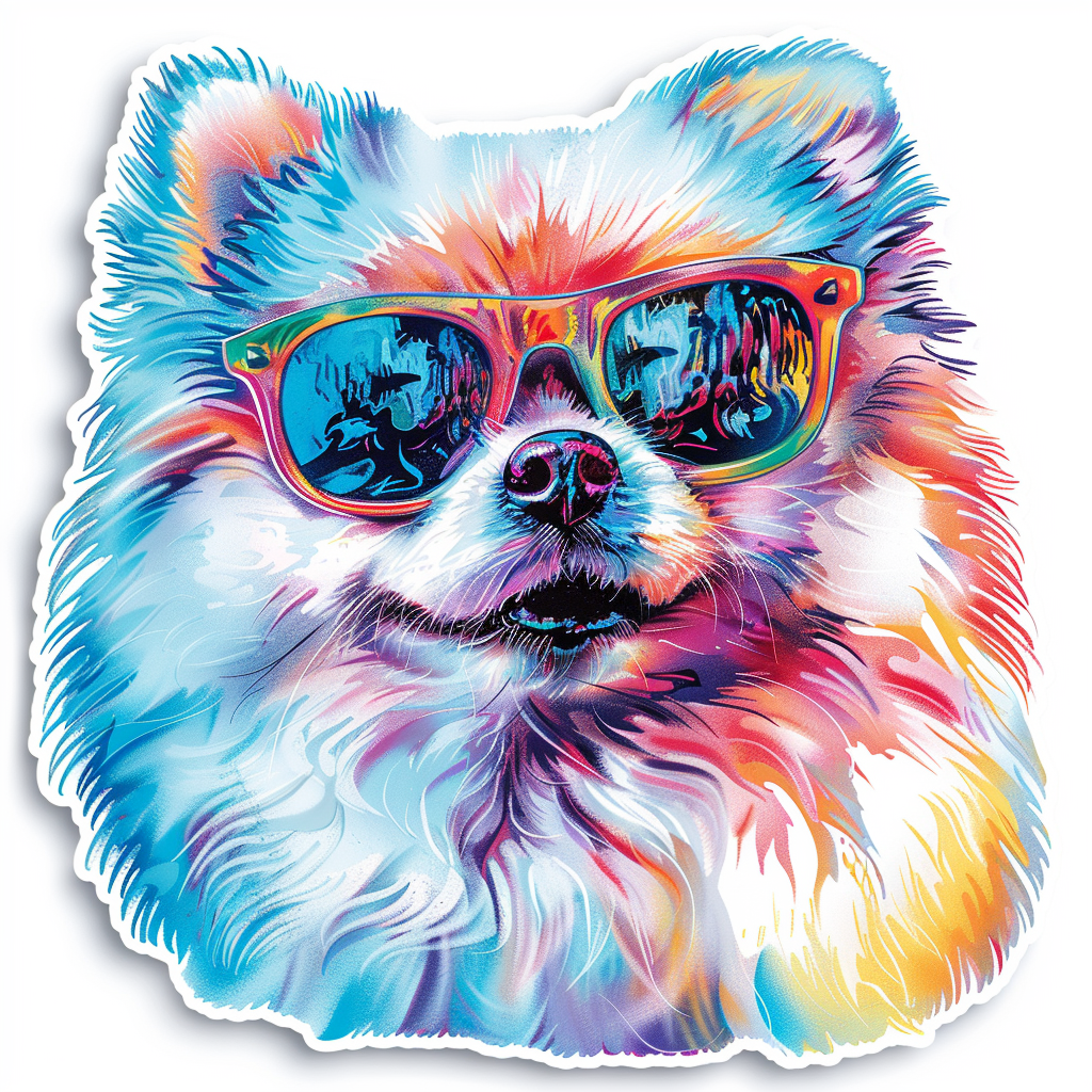 Sticker of a Pomeranian Dog wearing sunglasses majestic Expressive surreal Vinyl Decal Sticker for Car, Laptop, Tumbler and more # F013760