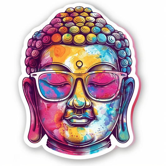 Sticker of a Buddha wearing sunglasses majestic Expressive surreal Vinyl Decal Sticker for Car, Laptop, Tumbler and more # F016824