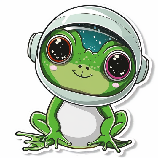Sticker of a Cute and Adorable Frog full body wearing space suit Expressive surreal Vinyl Decal Sticker for Car, Laptop, Tumbler and more # F016628