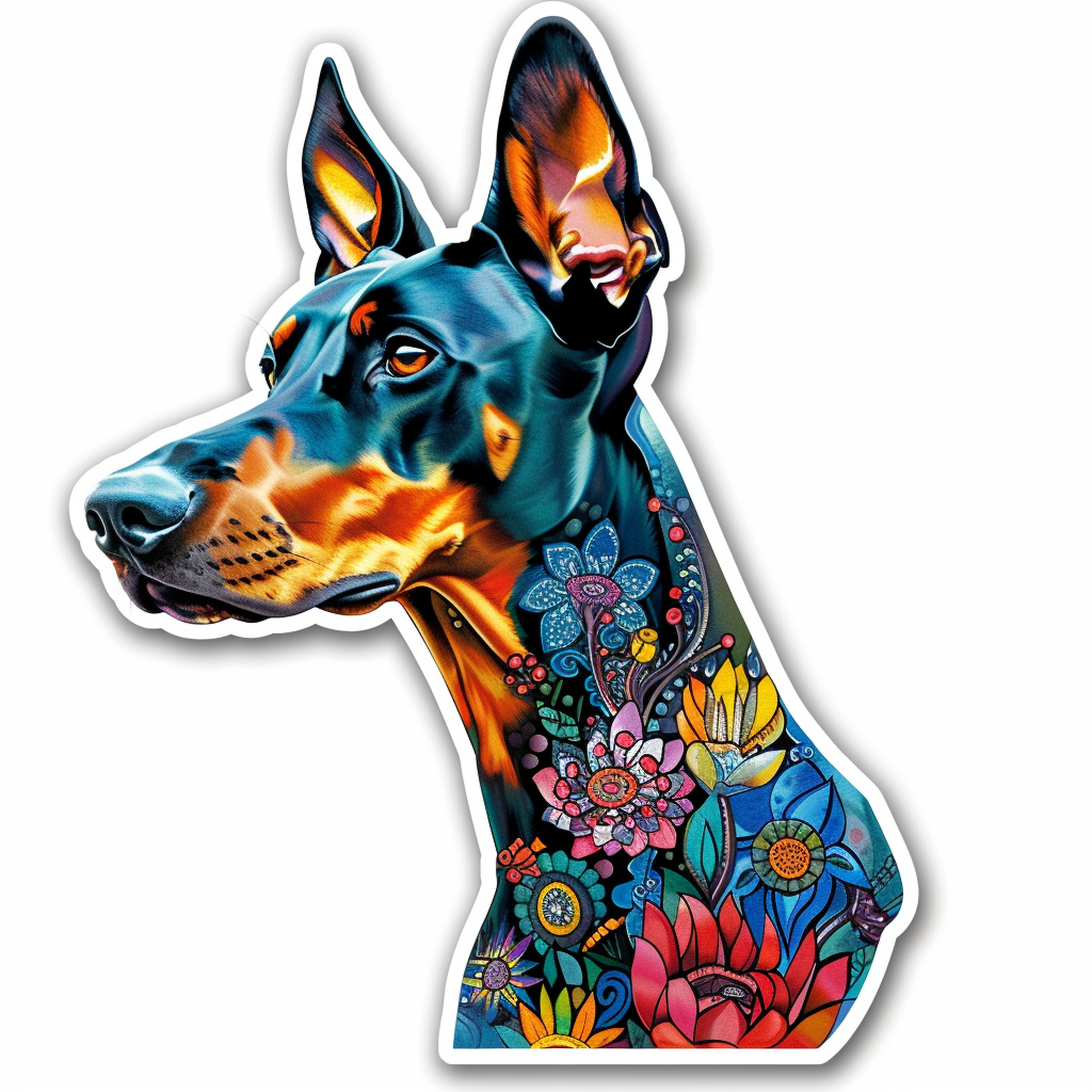 Doberman Pinscher Dog majestic Expressive surreal Vinyl Decal Sticker for Car, Laptop, Tumbler and more # F019548-4" x 4"