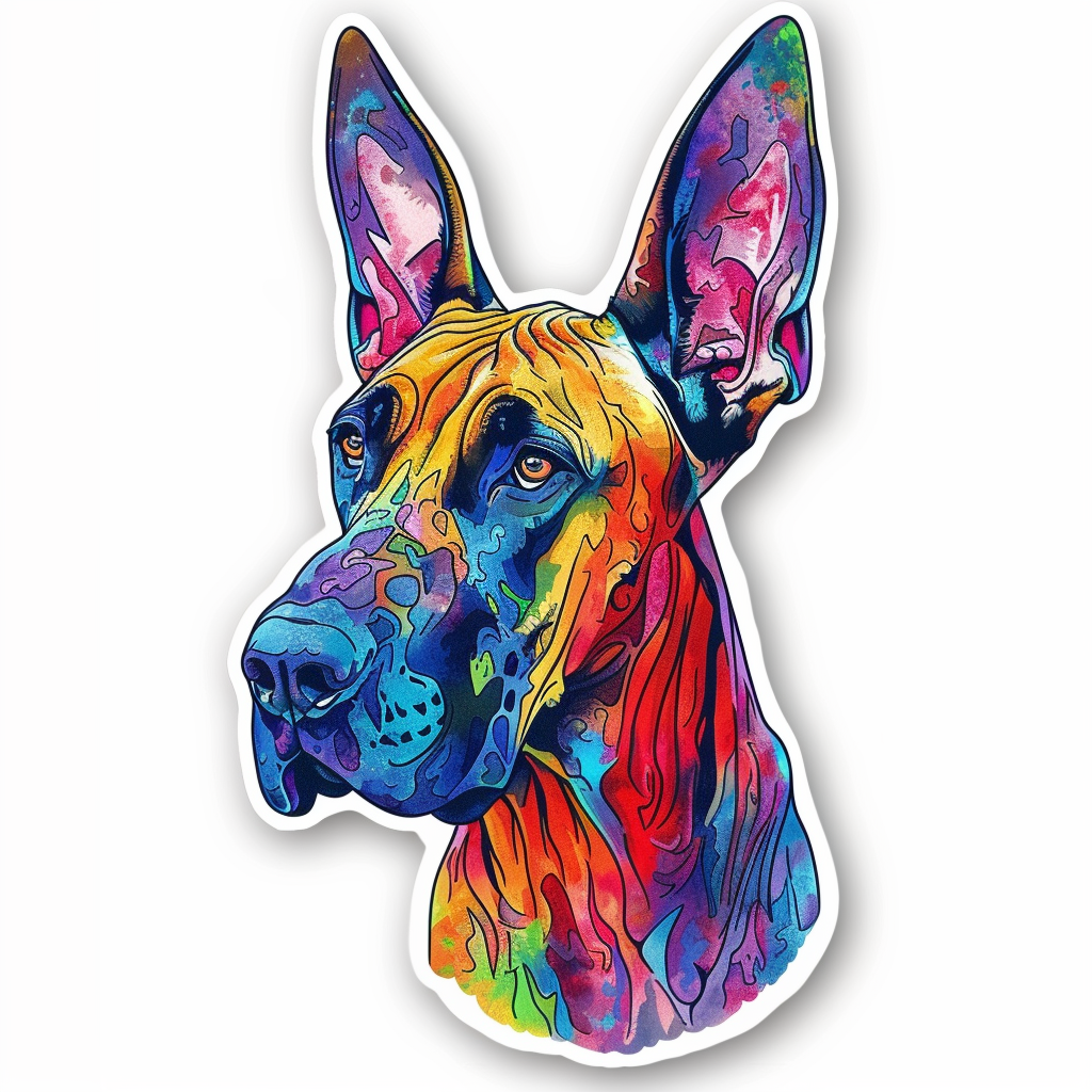 Adorable Great Dane Dog Expressive surreal Vinyl Decal Sticker for Car, Laptop, Tumbler and more # F017884