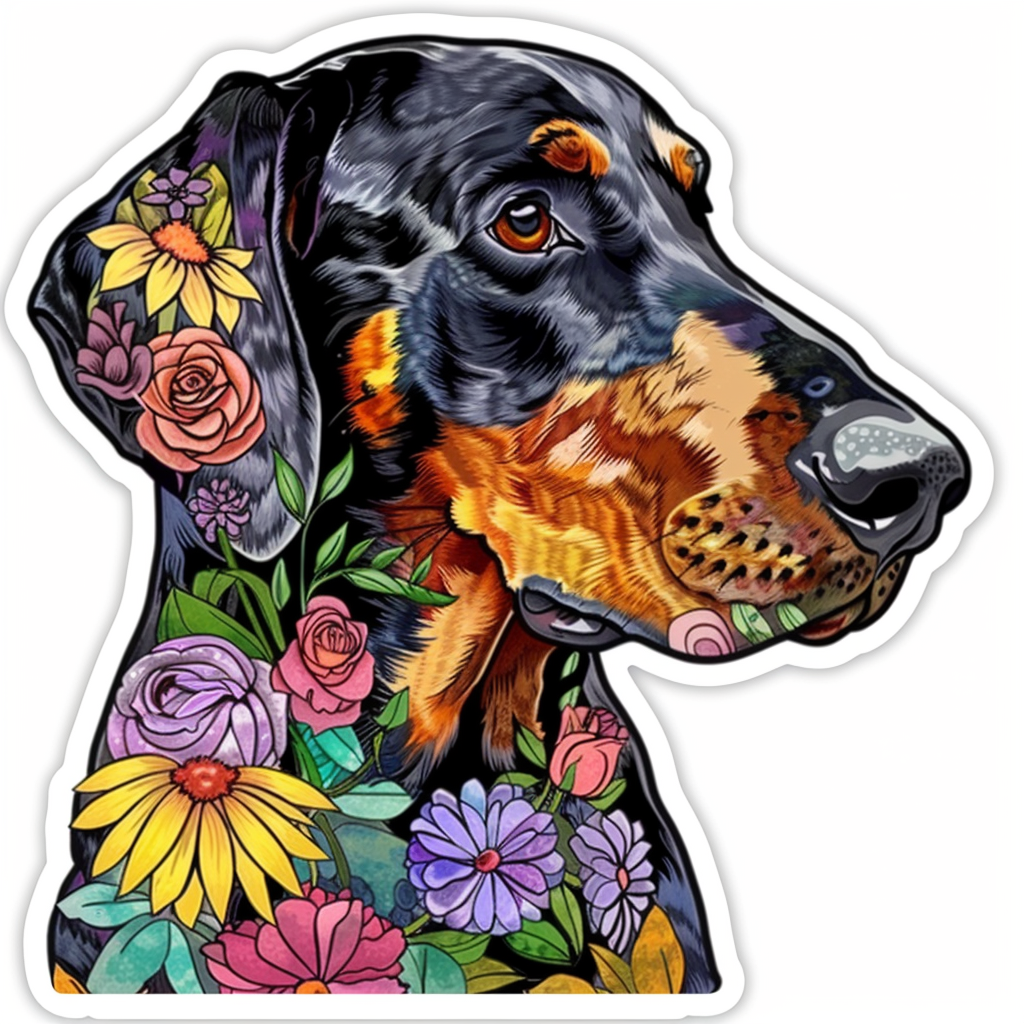 Doberman Pinscher Dog floral majestic Expressive surreal Vinyl Decal Sticker for Car, Laptop, Tumbler and more # F019373