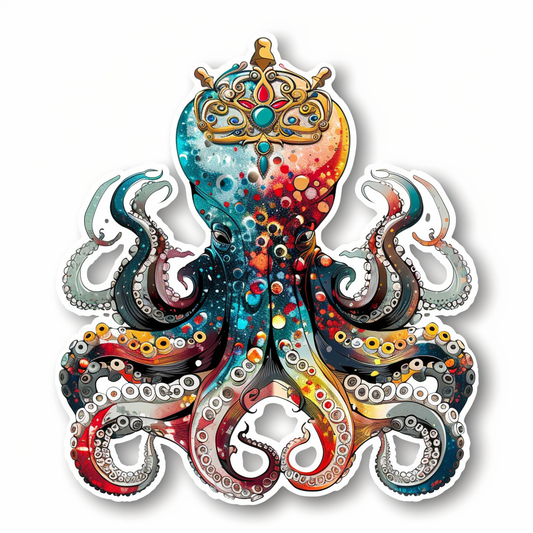 Sticker of a Octopus crowned majestic Expressive surreal Vinyl Decal Sticker for Car, Laptop, Tumbler and more # F015494