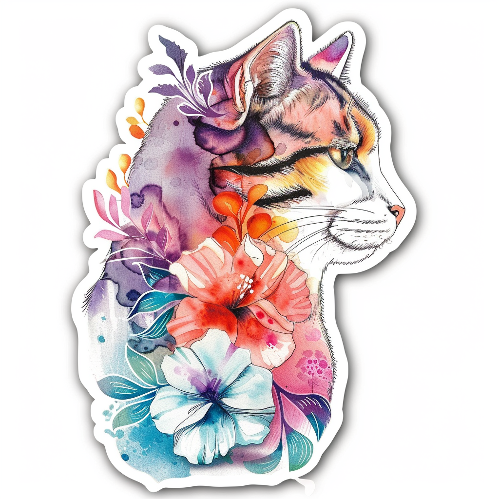 American Shorthair Cat floral Expressive surreal Vinyl Decal Sticker for Car, Laptop, Tumbler and more # F018014