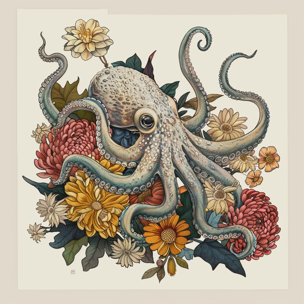 Octopus floral majestic Expressive surreal Vinyl Decal Sticker for Car, Laptop, Tumbler and more # F015549